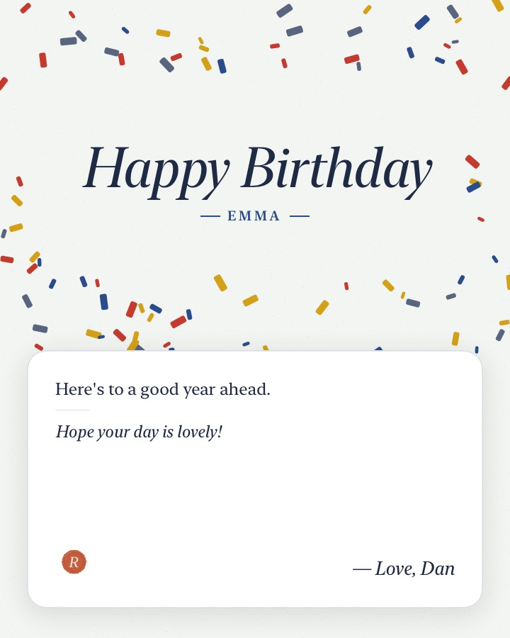 Remembered Confetti card on Airmail paper, with the original R wax seal